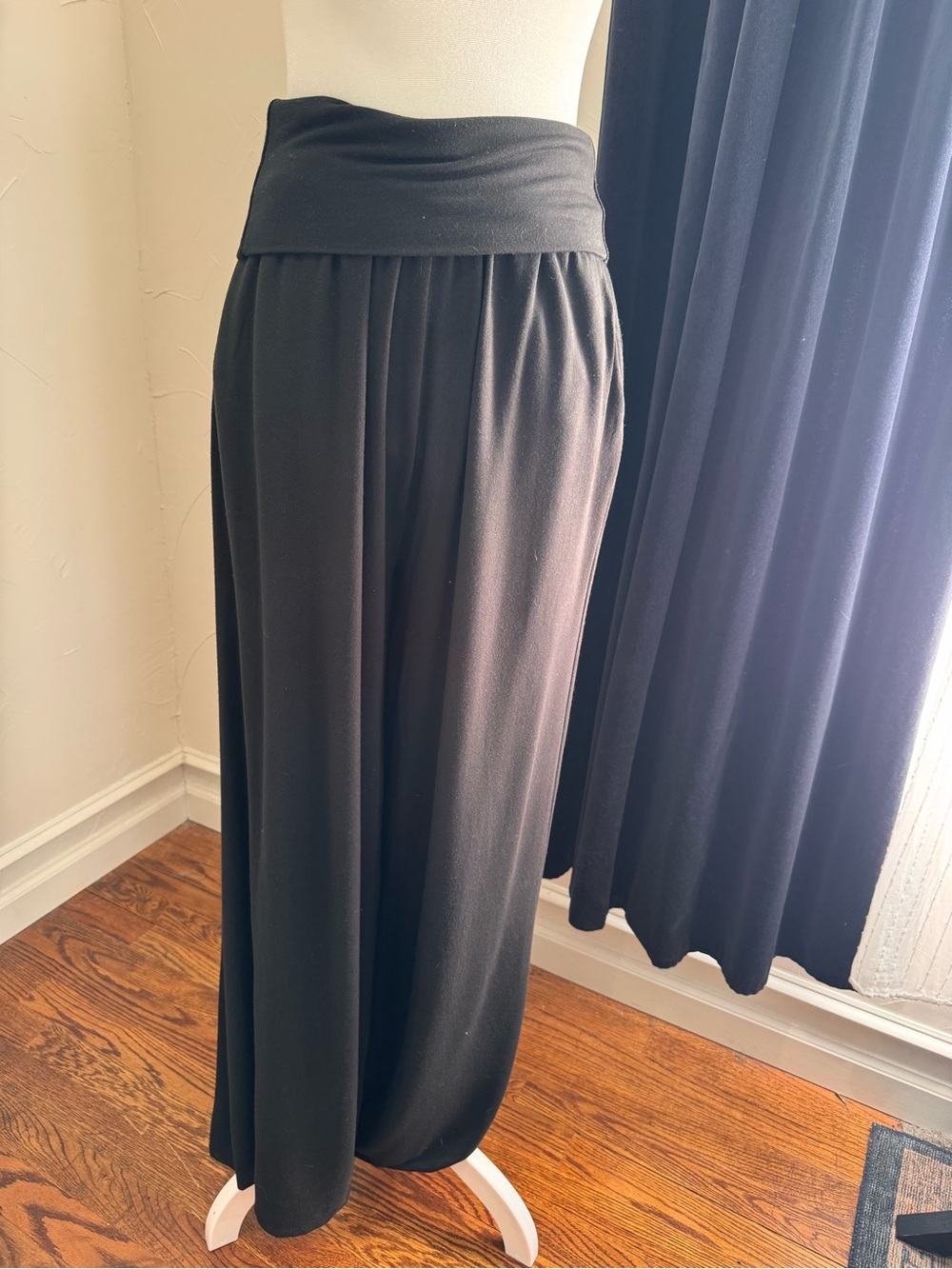 Classic Black Wide Leg Pants with Fold-Over Waistband